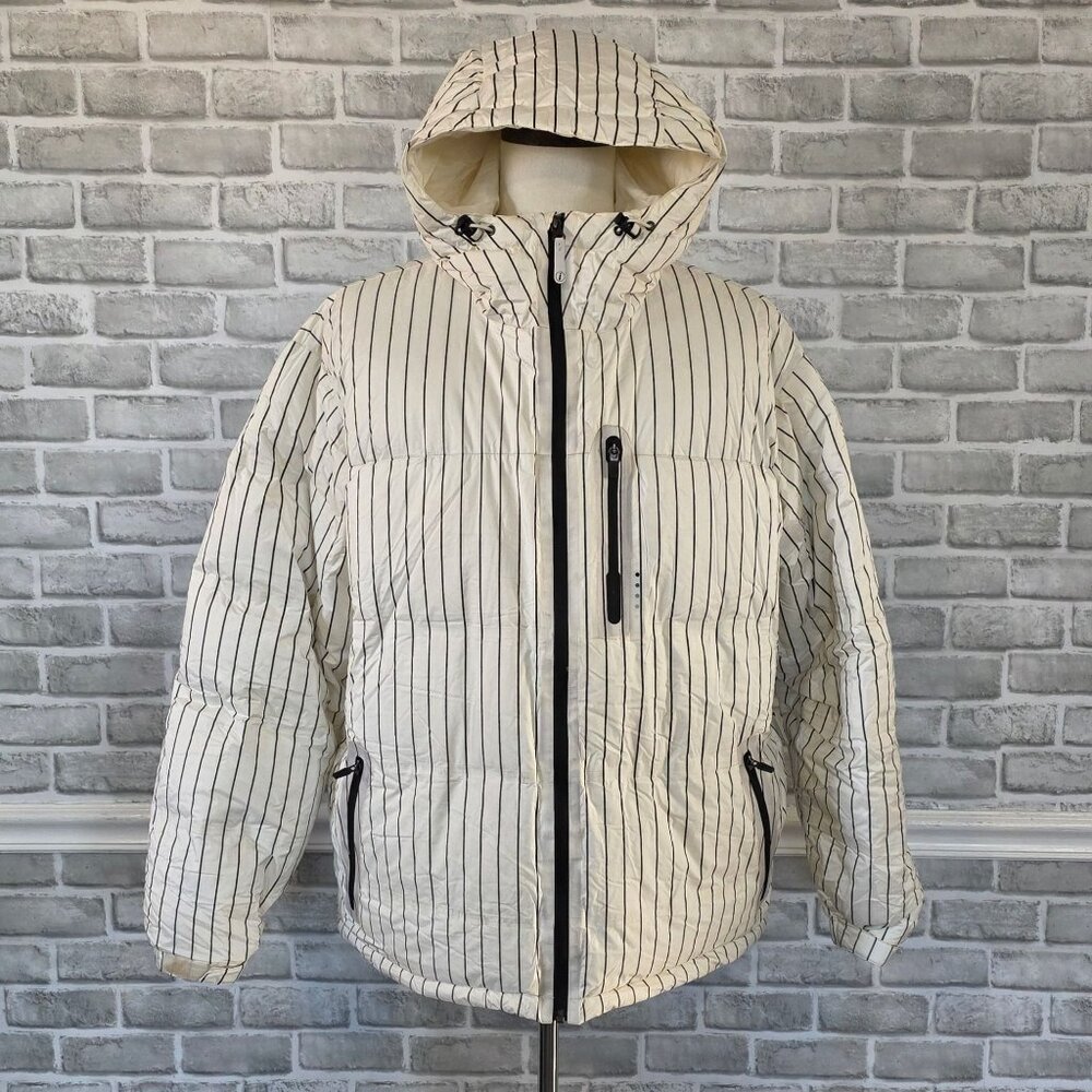 Burton Idiom Grayscale Striped Down Snowboard Jacket Winter Sport HTF XL Men Coa